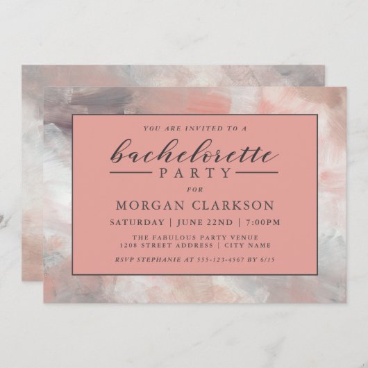 Dusty Coral Moderner Abstrakter Junggeselinnen-Abs Einladung (Vorne/Hinten)