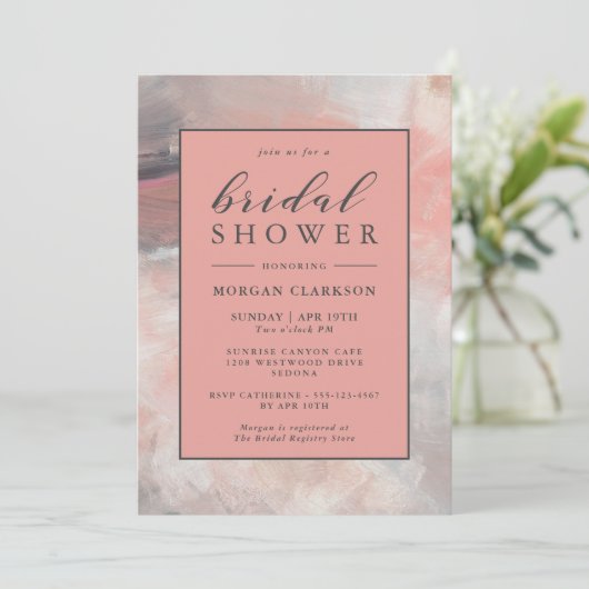 Dusty Coral Modernes Abstraktes Brautparty Einladung (Stehend Vorderseite)