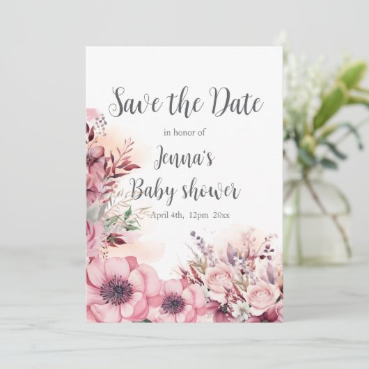 Dusty Coral QR Code Kinderdusche Save The Date (Stehend Vorderseite)