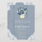 Dusty Country Blue Mason Jar Lace Brautparty Einladung (Vorne/Hinten)