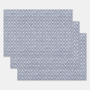 Dusty Denim Blue Small Zickzack Pattern Geschenkpapier Set