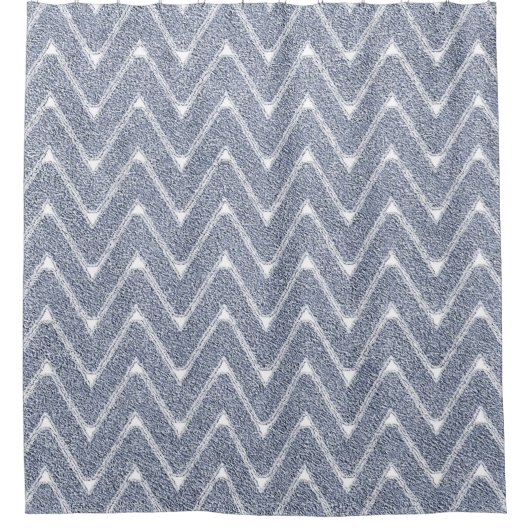 Dusty Denim Blue Zickzack Pattern Duschvorhang (Vorderseite)