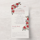 Dusty Elegant Golden Rote Rose Blume Hochzeit All In One Einladung (Innen Boden)