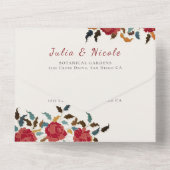 Dusty Elegant Golden Rote Rose Blume Hochzeit All In One Einladung (Rückseite)