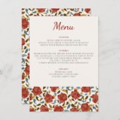 Dusty Elegant Golden Rote Rose Blume Hochzeit Menükarte (Vorne/Hinten)