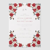 Dusty Elegant Golden Rote Rose Blume Hochzeit Pergament Einladungen (Vorderseite)