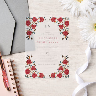 Dusty Elegant Golden Rote Rose Blume Hochzeit Pergament Einladungen