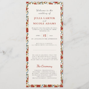 Dusty Elegant Golden Rote Rose Blume Hochzeit Programm
