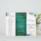 Dusty Emarald Green White Floral Wedding Program (Stehend Vorderseite)