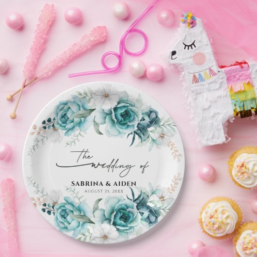 Dusty Emerald Green White Floral Wedding Pappteller (Party)