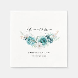 Dusty Emerald Green White Floral Wedding Serviette