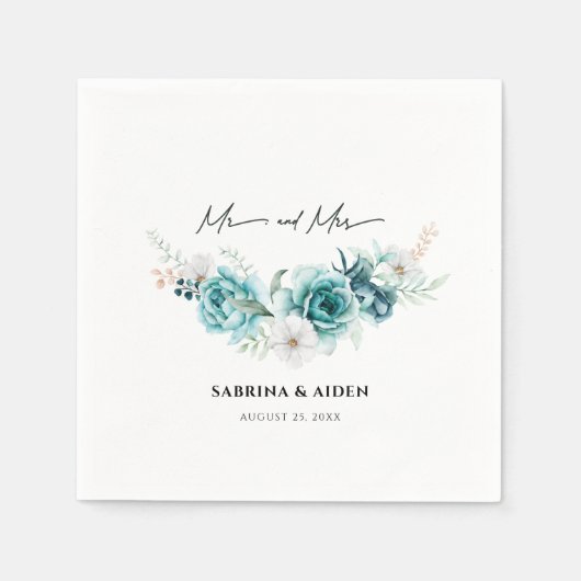 Dusty Emerald Green White Floral Wedding Serviette (Vorderseite)