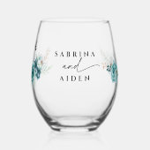 Dusty Emerald Green White Floral Wedding Weinglas Ohne Stiel (Links)