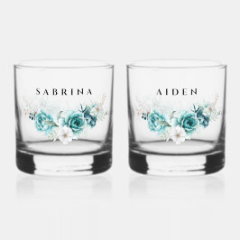 Dusty Emerald Green White Floral Wedding Whiskyglas