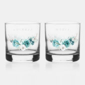Dusty Emerald Green White Floral Wedding Whiskyglas (Rückseite)