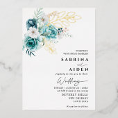 Dusty Emerald Greenery White Floral Wedding Folieneinladung (Vorderseite)