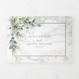 Dusty Eucalyptus Botanical Gold Greenerity Wedding Dreifach Gefaltete Einladung