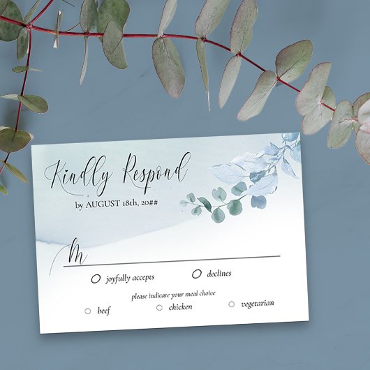 Dusty Eucalyptus Elegant Meetingoptionen Hochzeit  RSVP Karte