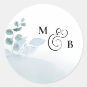 Dusty Eucalyptus Elegant Mit Monogramm Wedding Runder Aufkleber (Vorderseite)