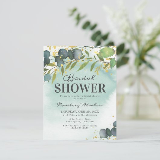 Dusty Eucalyptus Gold Brautparty Einladung (Stehend Vorderseite)