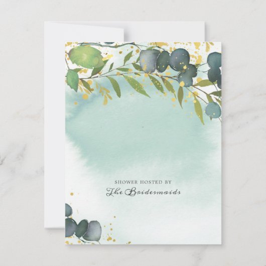 Dusty Eucalyptus Gold Brautparty Einladung (Rückseite)
