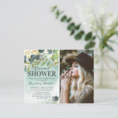 Dusty Eucalyptus Gold Foto Brautparty Einladung (Stehend Vorderseite)