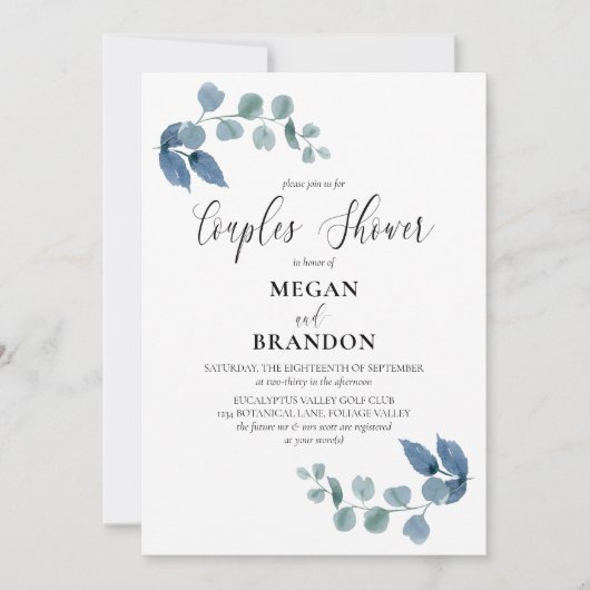 Dusty Eucalyptus Simple Elegant Couples Dusche Einladung (Vorderseite)