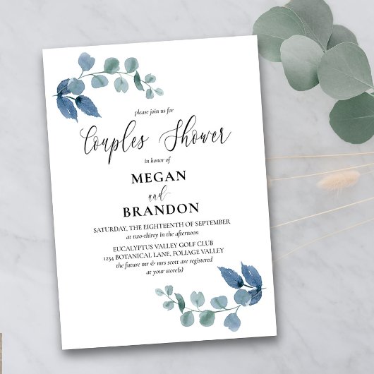 Dusty Eucalyptus Simple Elegant Couples Dusche Einladung