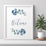 Dusty Eucalyptus Simple Watercolor Foliage Willkom Poster<br><div class="desc">Eukalyptus Begrüßungsschild mit eleganten Kalligrafien und Eukaluptus-Blätter. Einfaches botanisches Design mit Aquarell und Grün in staubblaugrauem Grün. Ideal für Eukalyptus und botanisches Thema Hochzeit,  Brautparty,  Babydusche etc. Bitte stöbern Sie in meinem Shop - staubige Eukalyptuskollektion - für passende Artikel.</div>