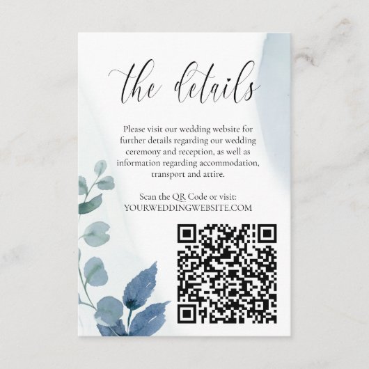 Dusty Eucalyptus Wedding Website Details QR Code Begleitkarte (Vorderseite)