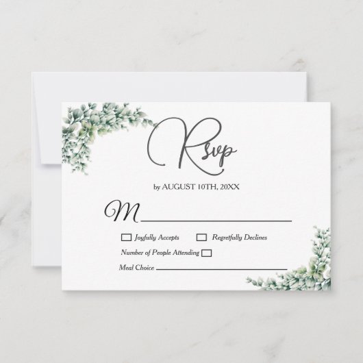 Dusty Eucalyptus Wreath Greenerenerenerenerage Fol RSVP Karte (Vorderseite)