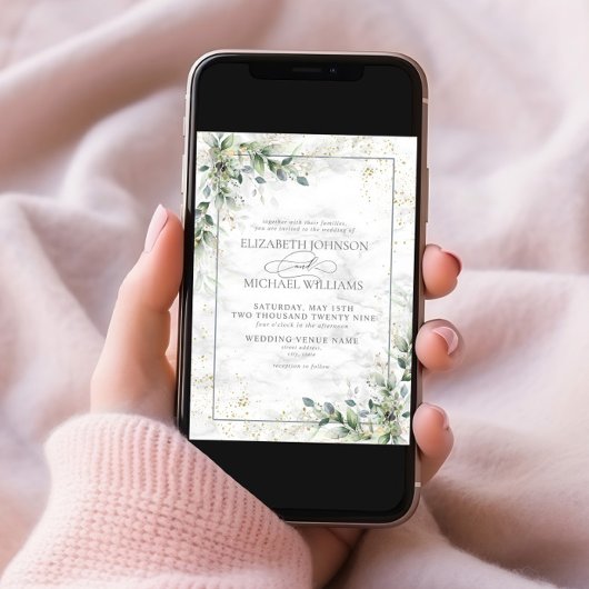 Dusty Eukalyptus Botanical Gold Greenerity Wedding Einladung