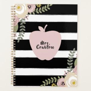 Dusty Floral Apple Black + White Stripe Lehrer Planer