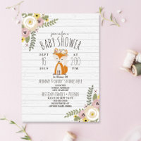 Dusty Floral Boho Fox Gray Wood Baby Dusche