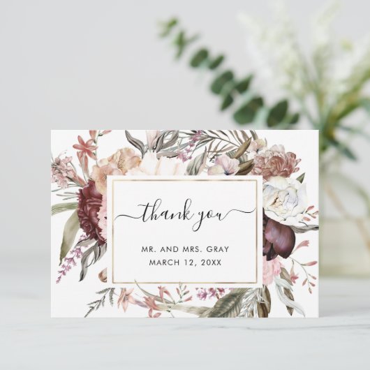 Dusty Floral Danky You Card | Flyer Haushalt Dankeskarte (Stehend Vorderseite)