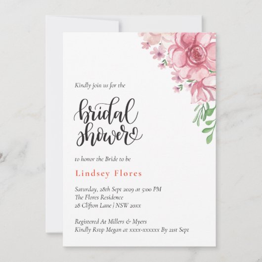 Dusty Floral Elegant Minimales Brautparty Einladung (Vorderseite)