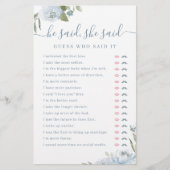 Dusty Floral Er sagte, sie sagte Brautparty-Spiel (Vorderseite)