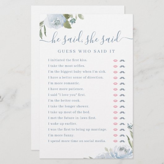 Dusty Floral Er sagte, sie sagte Brautparty-Spiel (Vorne/Hinten)