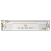 Dusty Floral Gray Wood Pink Apple Lehrer Namensplakette (Vorderseite)
