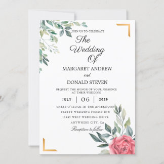 Dusty Floral mit goldenem geometrischem Rahmen Hoc Einladung