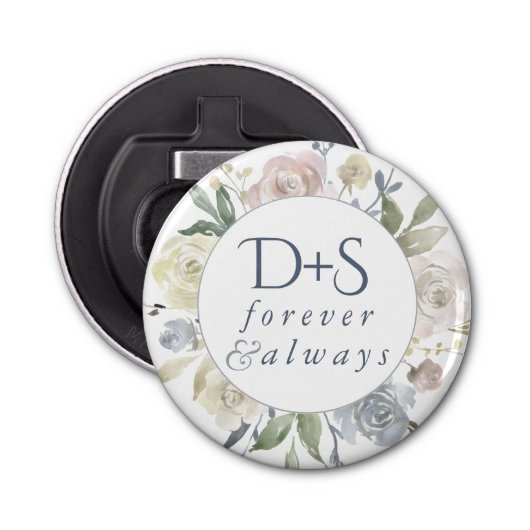 Dusty Floral Monogram | Soft Wreath Keepake Bevorz Flaschenöffner (Vorderseite)