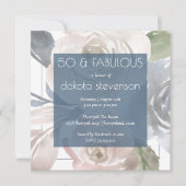 Dusty Floral | Smoky Blue Cream Fabulous 50 Party Einladung (Vorderseite)