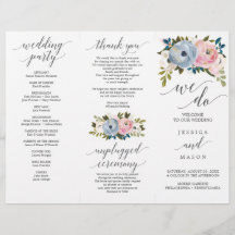 Dusty Floral Tri-Fold Wedding Program