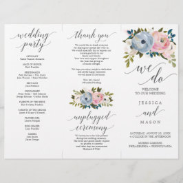 Dusty Floral Tri-Fold Wedding Program Flyer
