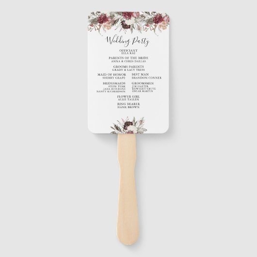Dusty Floral Wedding Program Fan Fächer (Rückseite)