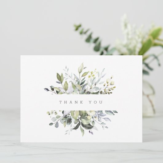 Dusty Florals Grüne Dankeskarte (Stehend Vorderseite)