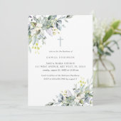 Dusty Florals Soft Gray Baptism Einladung (Stehend Vorderseite)