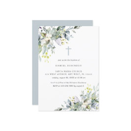 Dusty Florals Soft Gray Baptism Einladung