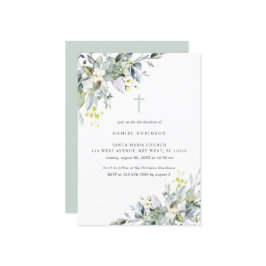 Dusty Florals Soft GreeneryTaufe Einladung