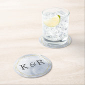 Dusty Gold and Blue Wedding Runder Pappuntersetzer (Vor Ort)